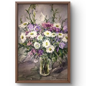 Pintura de acuarela naturaleza muerta original, pintura sobre cartón, naturaleza muerta de flores, arte hecho a mano, interior, sin marco, naturaleza muerta de ramo