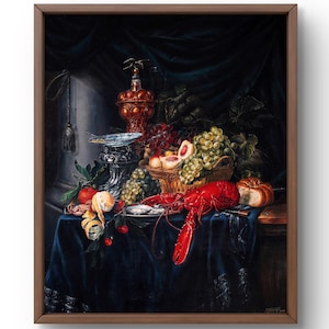 Oil painting still life original, painting on canvas, food and fruit, handmade art, interior, unframed, renaissance style, wall art