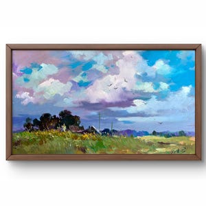 Pintura al óleo paisaje original, pintura sobre cartón, paisaje de campo, arte hecho a mano, naturaleza, sin marco, paisaje de verano, arte de pared