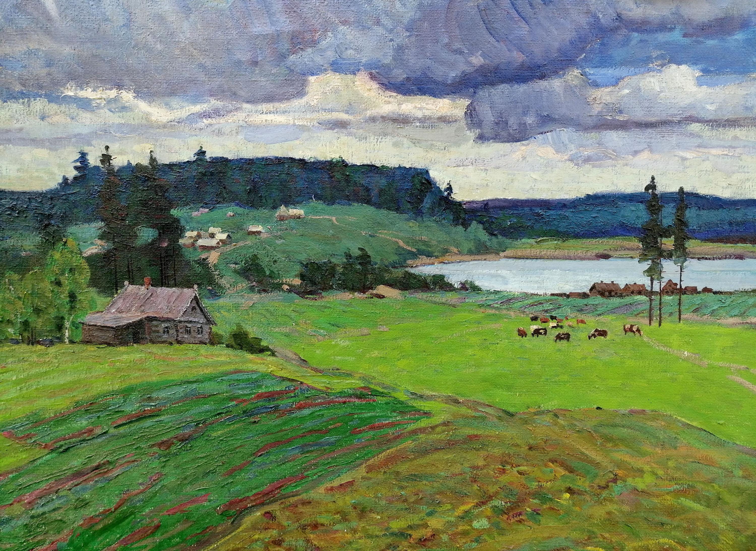 油絵風景画オリジナル、キャンバスに描いた絵画、山の風景画、手作り