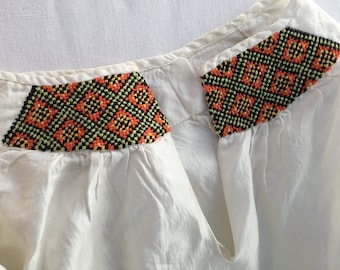 White and orange embroidered shirt Ukrainian vyshyvanka in diffucult technique handmade embroidery ethno shirt vintage sorochka