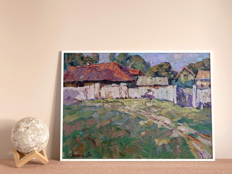 Oil Painting Landscape Original, Painting on Canvas, Village Landscape