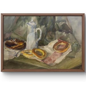 Pintura em aquarela natureza morta original, pintura em papelão, natureza morta de comida, arte artesanal, interior, sem moldura, arte de parede