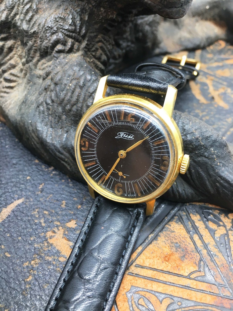 Zim Vintage Men Wrist Watch Russian Antique Unisex White USSR Watches / Soviet Wrist Watch / Golden Vintage Men Wrist Watch image 1