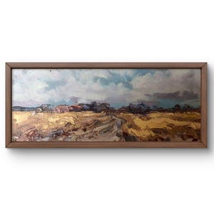 Paisaje pintado al óleo original, pintura al óleo sobre cartón, paisaje de tierra texturizada con terreno rocoso, arte hecho a mano, sin marco, arte de pared