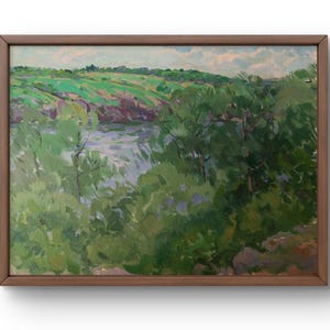 Pintura a óleo de paisagem original, pintura em papelão, paisagem de rio, arte feita à mão, natureza, sem moldura, paisagem de floresta, arte de parede