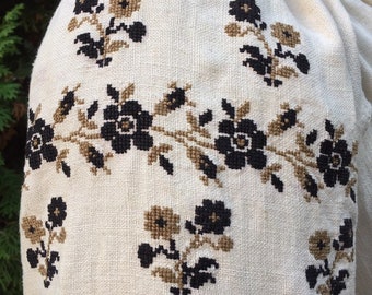 Black and brown embroidered shirt Ukrainian vyshyvanka in diffucult technique handmade embroidery ethno shirt vintage sorochka