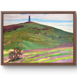 Dipinto a guazzo paesaggio originale, dipinto su carta, paesaggio collinare, arte fatta a mano, natura, senza cornice, paesaggio monumentale, arte murale