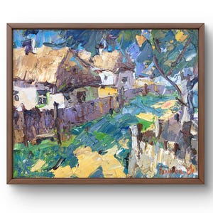Oil painting landscape original, painting on canvas, village landscape, handmade art, nature, unframed, house landscape, wall art