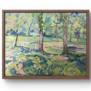 Pintura al óleo paisaje original, pintura sobre cartón, paisaje forestal, arte hecho a mano, naturaleza, sin marco, paisaje de árboles, arte de pared