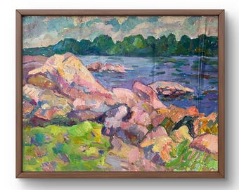 水彩風景画オリジナル、紙に描いた絵画、川の風景、手作りアート、自然