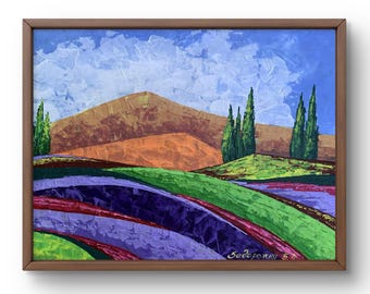 Oil painting landscape original, painting on cardboard, mountains landscape, handmade art, nature, unframed, field landscape, wall art