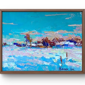 Oil painting landscape original, painting on canvas, winter landscape, handmade art, nature unframed winter landscape, wall art, wall decor