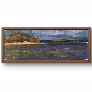 Pintura al óleo paisaje original, pintura sobre cartón, paisaje de río, arte hecho a mano, naturaleza, sin marco, vista del bosque, arte de pared