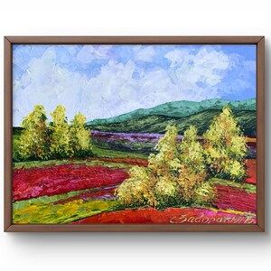 Pintura a óleo paisagem original, pintura em papelão, paisagem de montanhas, arte artesanal, natureza, sem moldura, paisagem de campo, arte de parede