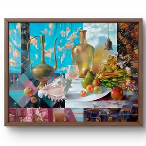 フルーツの静物画、キャンバスの静物油絵、壁アート装飾、モダン