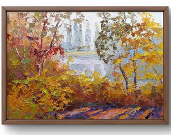 Oil painting landscape original, painting on canvas, autumn landscape, handmade art, nature, unframed, forest landscape, wall art