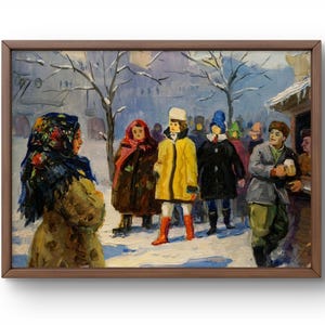 Pintura a óleo realismo social original, pintura a óleo sobre papelão, cena da vida na cidade, pessoas no batismo, arte feita à mão, sem moldura, arte de parede
