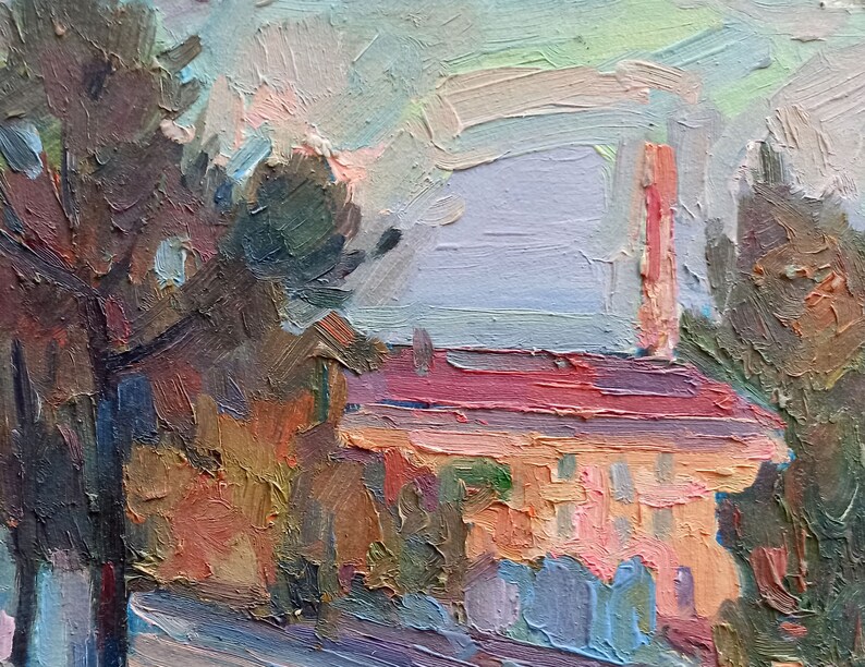 Oil painting Evening city Peter Tovpev original picture painter signed art work /& collectibles kitchen decor