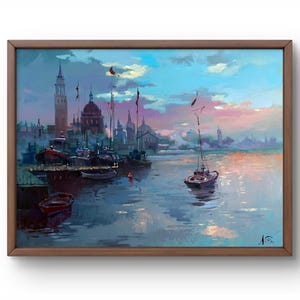 Pintura a óleo paisagem original, pintura em papelão, paisagem marinha, arte artesanal, natureza, sem moldura, cenário de verão, arte de parede