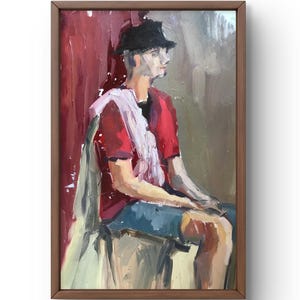 Retrato pintado al óleo original, pintura sobre cartón, retrato de niño, arte hecho a mano, interior, sin marco, retrato de hombre, arte de pared