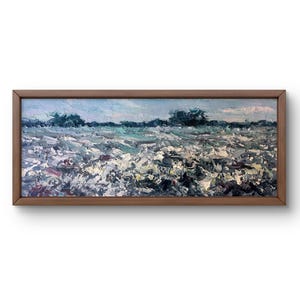 Pintura al óleo paisaje original, pintura sobre cartón, paisaje de flores, arte hecho a mano, naturaleza, sin marco, paisaje forestal, arte de pared
