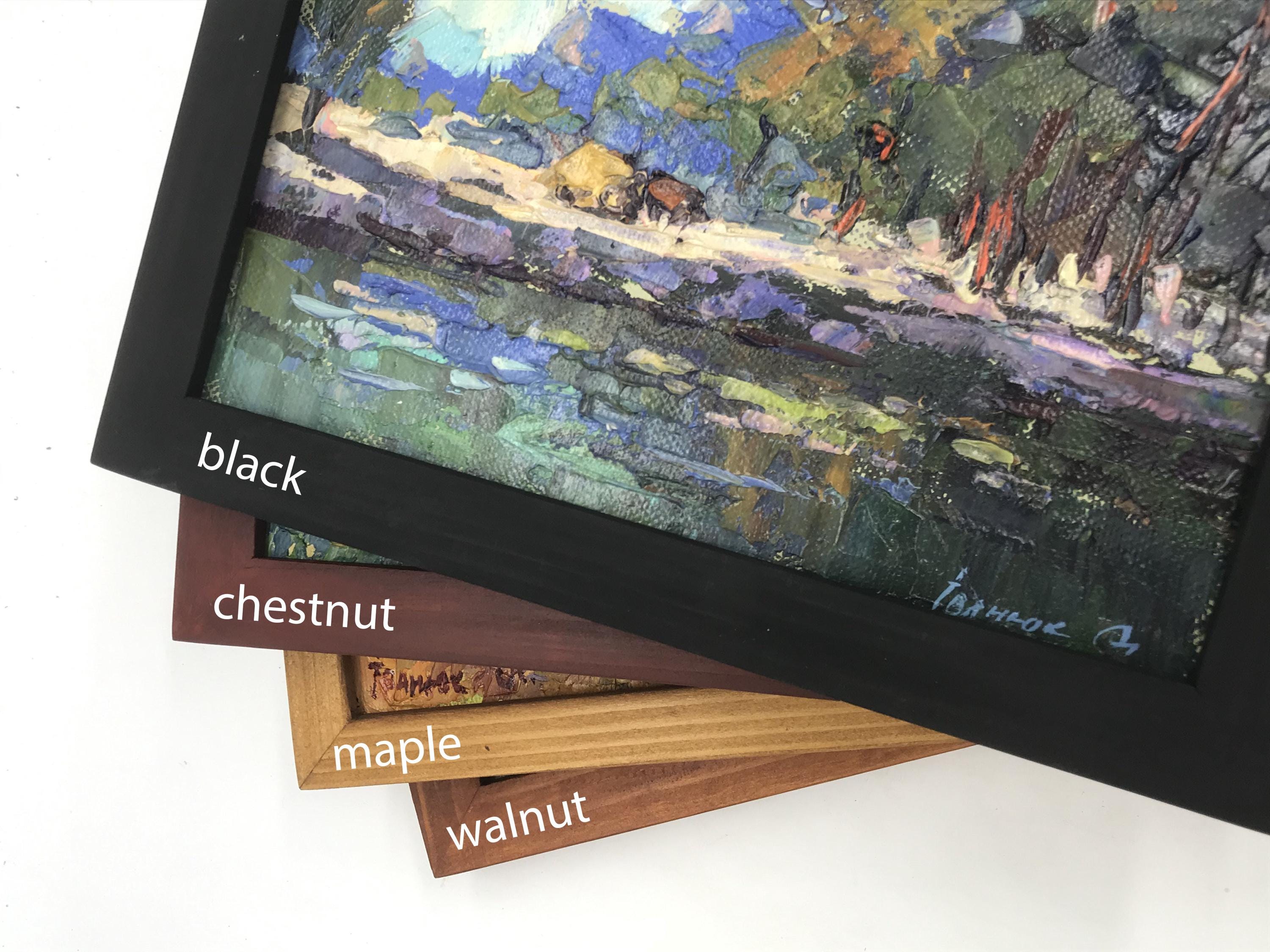油絵風景画オリジナル、段ボールに描いた絵、山の風景画、手作りアート