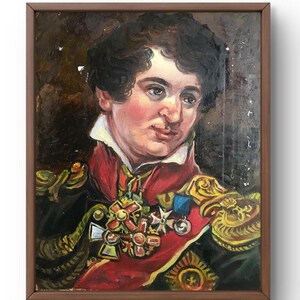Retrato de pintura a óleo original, pintura em papelão, retrato de guerreiro, arte artesanal, interior, retrato de oficial sem moldura, arte de parede