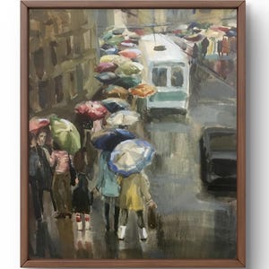 Pintura de acuarela paisaje original, pintura sobre cartón, paisaje de personas, arte hecho a mano, naturaleza, sin marco, paisaje de ciudad, arte de pared
