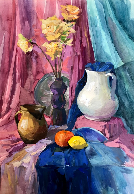 Pintura gouache Rosas sobre la mesa Artista desconocido nAAA2753 -   México