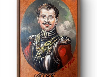 Oryginalny portret olejny, obraz olejny na tekturze, szlachcic w luksusowym stroju w zbroi, ręcznie wykonany, bez ramy, sztuka ścienna