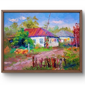 Oil painting landscape original, painting on canvas, village landscape, handmade art, nature, unframed, trees landscape, wall art