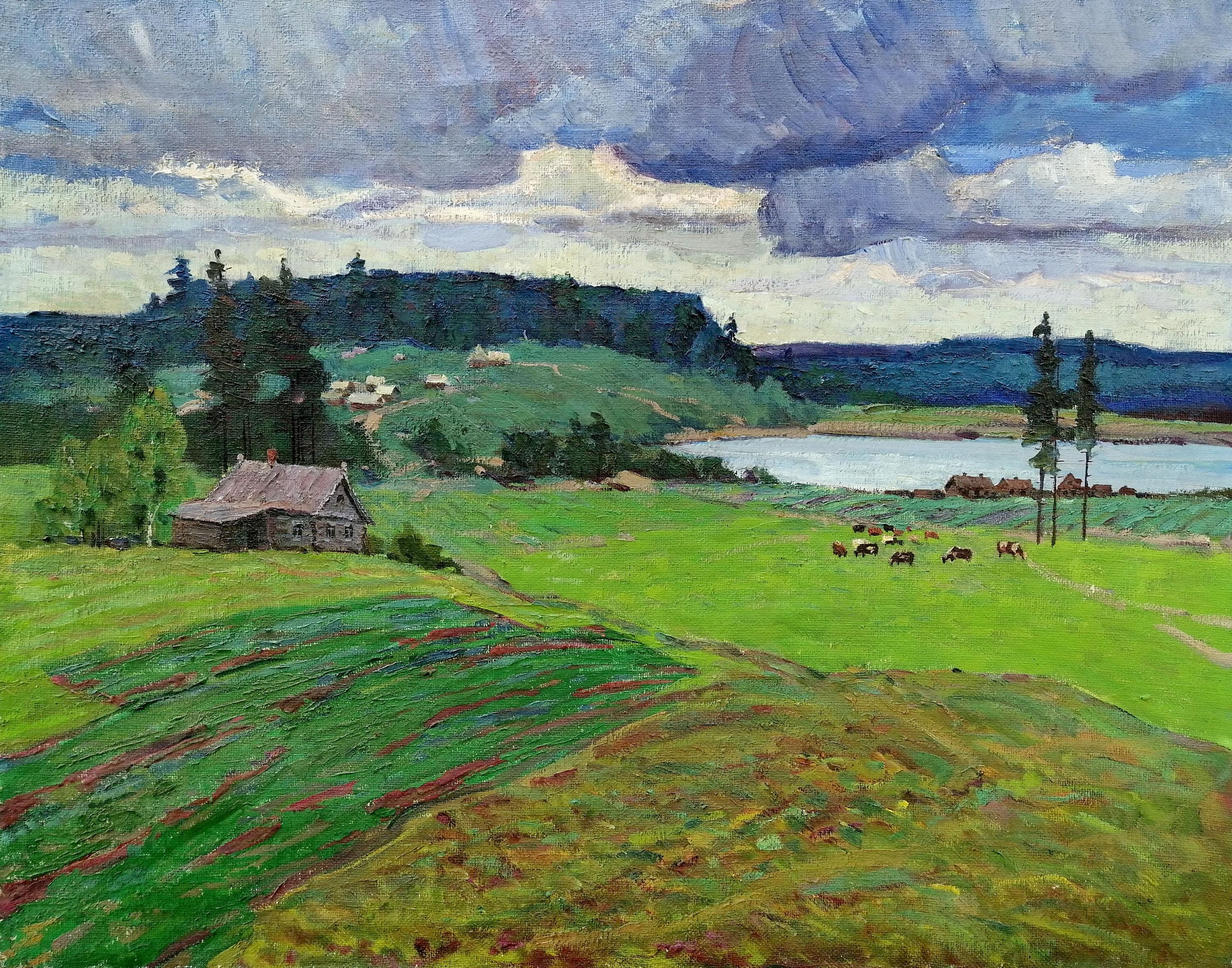 油絵風景画オリジナル、キャンバスに描いた絵画、山の風景画、手作り