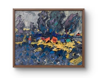 Original Oil Painting: Abstract Landscape Art, Expressive Brushstrokes
