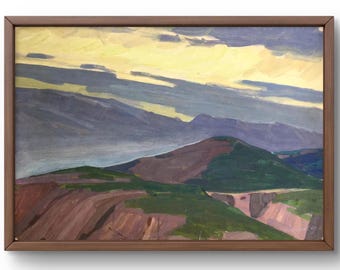Gouache painting landscape original, painting on paper, mountains landscape, handmade art, nature, unframed, mountains landscape, wall art