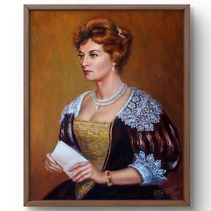 Origineel olieverfschilderij portret, schilderij op canvas, Veneciaans vrouwenportret, handgemaakte kunst, interieur, niet ingelijst, hedendaagse kunst, kunst aan de muur