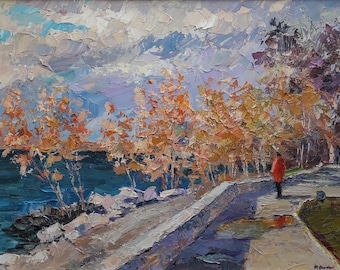 Oil painting Autumn Quay /  Serdyuk Boris Petrovich oil painting architectures painting  landscape art  interior design nSerb9