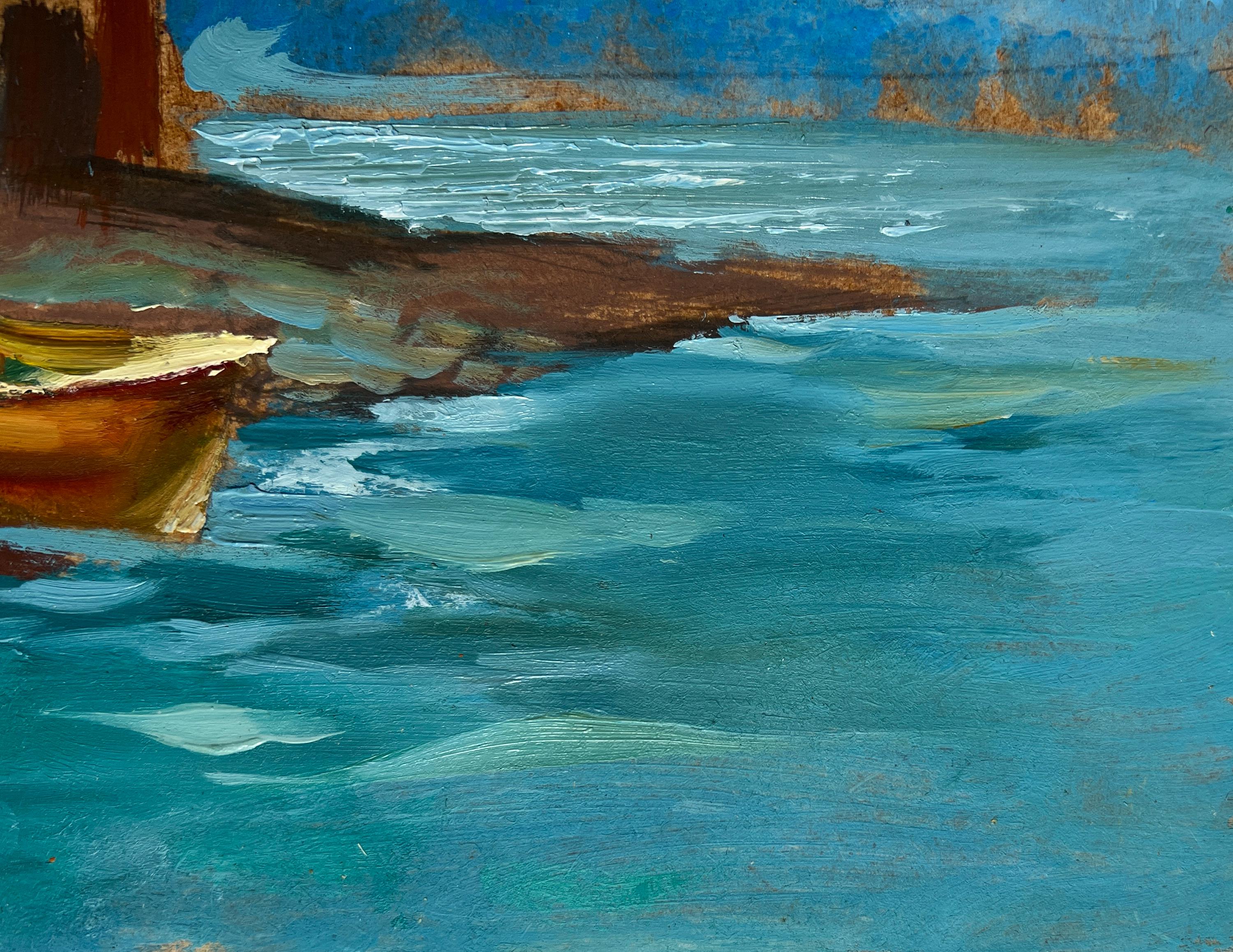 海辺の町の油絵：海岸の風景画、7.87x11.81インチ - Etsy 日本