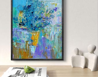 【原画　静物画　絵画　アクリル画　現代アート　細密画　手描き　一点物】 アクリル画抽象オリジナル、キャンバスに描いた花の静物画、手作り