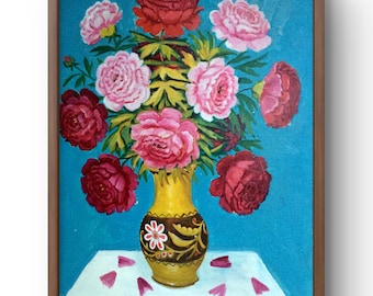 パステル画の静物画オリジナル、パステル画、柔らかい緑の水差しの中の