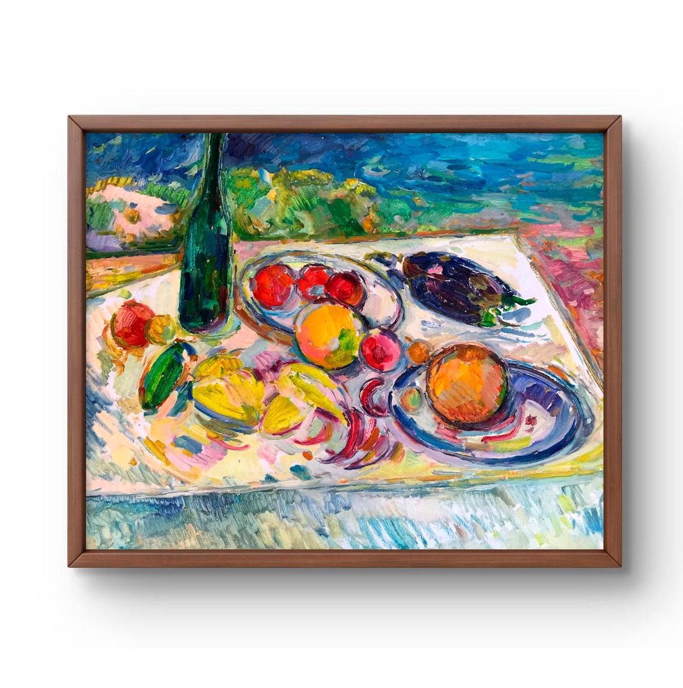 Origineel olieverfschilderij stilleven, schilderij op karton, fruitstilleven, handgemaakte kunst, natuur, ingelijst, voedselstilleven, kunst aan de muur