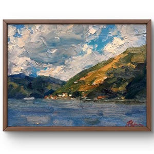 Pintura a óleo paisagem original, pintura em papelão, paisagem do mar, arte artesanal, natureza, sem moldura, paisagem de montanhas, arte de parede