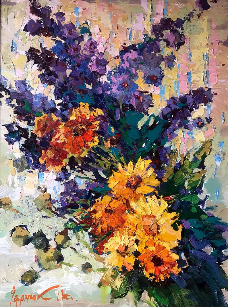 Oil Painting Still Life Original, Painting on Canvas, Autumn Flowers