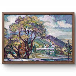 Pintura al óleo paisaje original, pintura sobre cartón, paisaje religioso, arte hecho a mano, naturaleza, sin marco, paisaje de verano, arte de pared