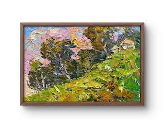 Oil painting landscape original, painting on hardboard, forest landscape, handmade art, nature unframed forest landscape, wall art