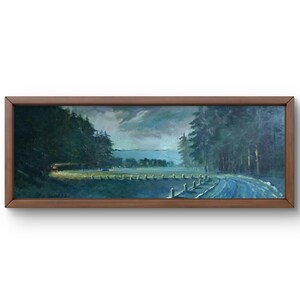 Pintura al óleo paisaje original, pintura al óleo sobre cartón, camino de noche de invierno a lo largo del bosque, arte hecho a mano, sin marco, arte de pared