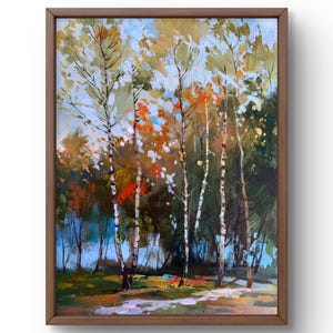 Pintura al óleo paisaje original, pintura sobre cartón, paisaje otoñal, arte hecho a mano, naturaleza, sin marco, paisaje forestal, arte de pared