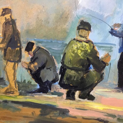 Fishermen oil painting | Ivanchenko V. | oil portrait painting | oil landscape painting | art & collectibles | shops original painting | USSR n136