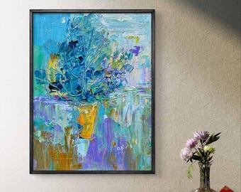 アクリル画抽象オリジナル、キャンバスに描いた花の静物画、手作り