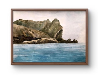 Watercolor painting landscape original, painting on paper, sea landscape handmade art, nature, unframed, sea landscape, wall art